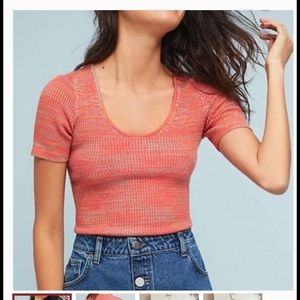 Anthropologie Moth Short Sleeve Ribbed Sweater Top NWT New Sz XS Spring 🌺💐🌷